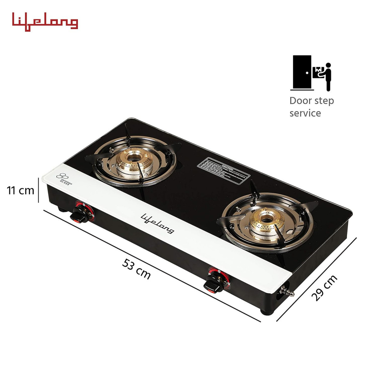 Lifelong Glass Top 2 Burner Gas Stove Premium Design Brass Burner Toughened Glass High Thermal EfficiancyManual Black and White LLGS211 ISI Certified
