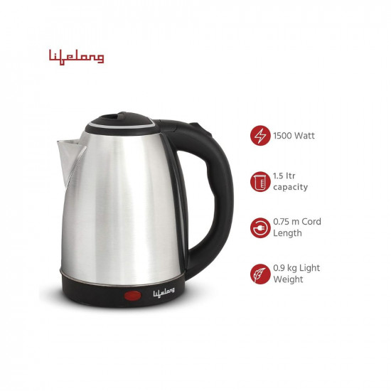 Lifelong LLEKBT01 Electric Kettle 15 Litre 1500W for Boiling Water Soup with Leak proof 750 ML Stainless Steel Bottle Combo Combo for Kitchen Easy to Use 1 Year Warranty