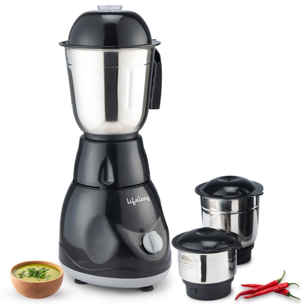 Image of Lifelong LLMG23 Power Pro 500-Watt Mixer Grinder with 3 Jars (Liquidizing, Wet Grinding and Chutney Jar), Stainless Steel blades, 1 Year Warranty (Black)