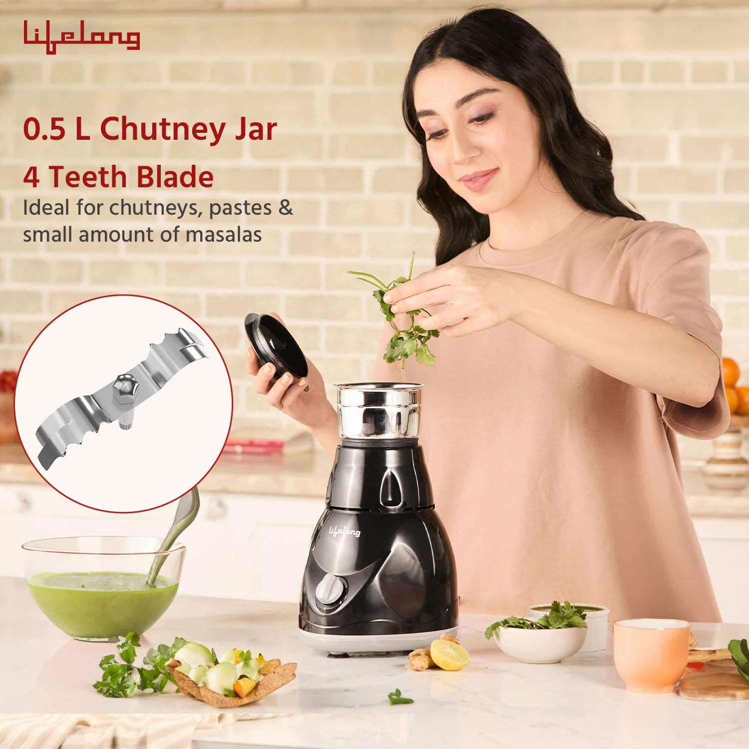 Lifelong LLMG23 Power Pro 500-Watt Mixer Grinder with 3 Jars Liquidizing Wet Grinding and Chutney Jar Stainless Steel blades 1 Year Warranty Black