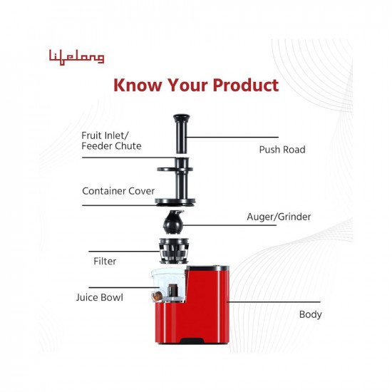 Lifelong Mastiquer Cold Press Slow Juicer All-in-1 Fruit Vegetable Juicer 2 Years Warranty 180 watts