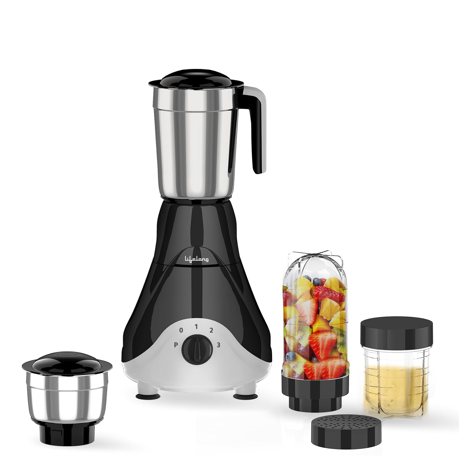 Lifelong Mixer Grinder for Kitchen - 4 Jars 500 Watt Mixie - 2 Nutri bullet Jars for Smoothie  Blending Chutney Jar  Liquidizing Jar used as Wet Grinder  Blender - Stainless Steel Blades LLMG39