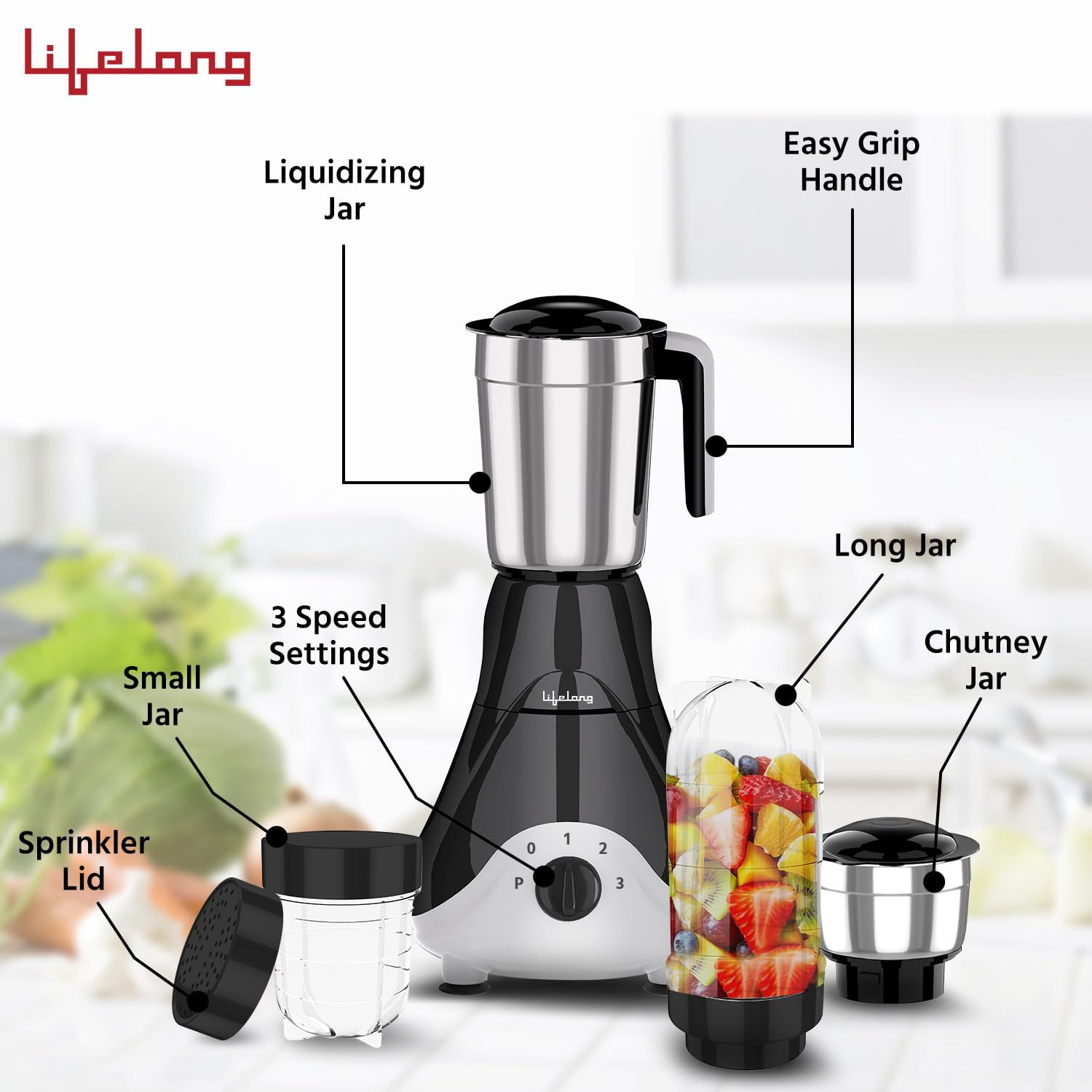 Lifelong Mixer Grinder for Kitchen - 4 Jars 500 Watt Mixie - 2 Nutri bullet Jars for Smoothie  Blending Chutney Jar  Liquidizing Jar used as Wet Grinder  Blender - Stainless Steel Blades LLMG39