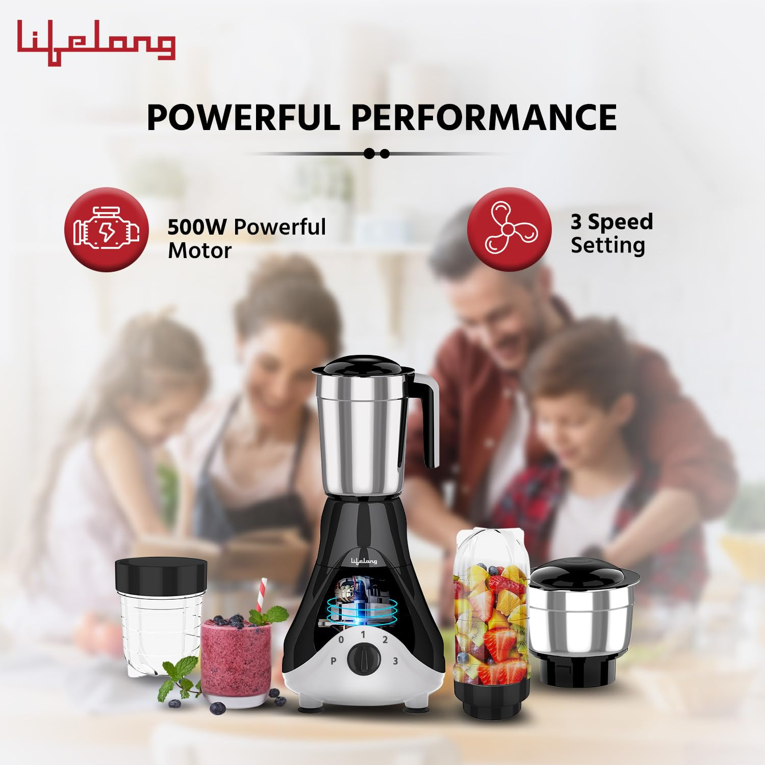 Lifelong Mixer Grinder for Kitchen - 4 Jars 500 Watt Mixie - 2 Nutri bullet Jars for Smoothie  Blending Chutney Jar  Liquidizing Jar used as Wet Grinder  Blender - Stainless Steel Blades LLMG39