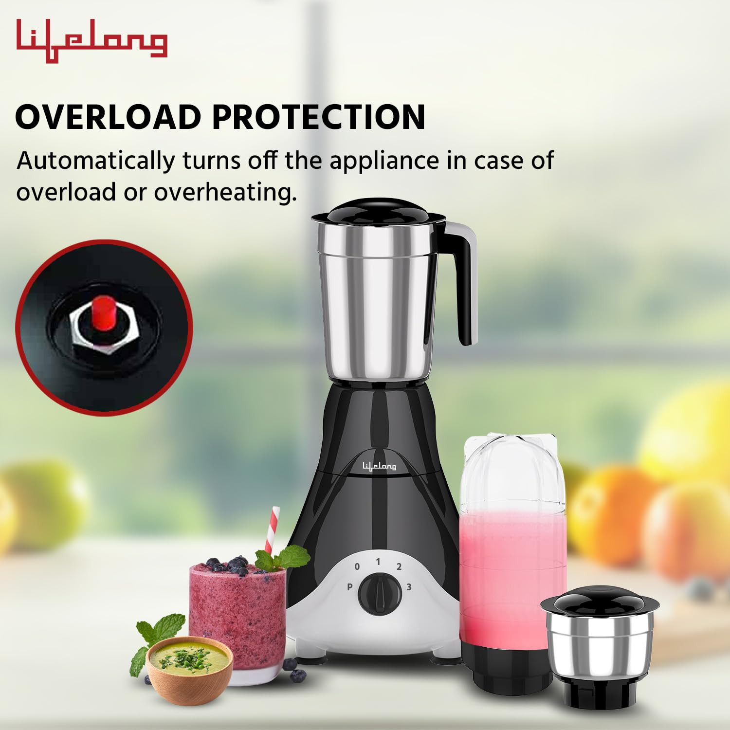 Lifelong Mixer Grinder for Kitchen - 4 Jars 500 Watt Mixie - 2 Nutri bullet Jars for Smoothie  Blending Chutney Jar  Liquidizing Jar used as Wet Grinder  Blender - Stainless Steel Blades LLMG39
