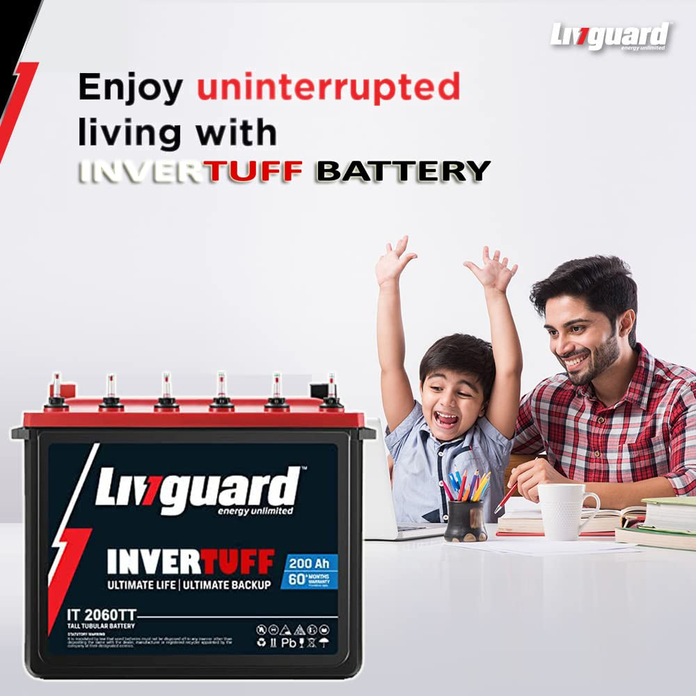 Livguard Recyclable Inverter Battery for Small Office Home and Small Shop INVERTUFF IT 2060TT 200Ah Long Life Battery Tall Tubular Inverter Battery