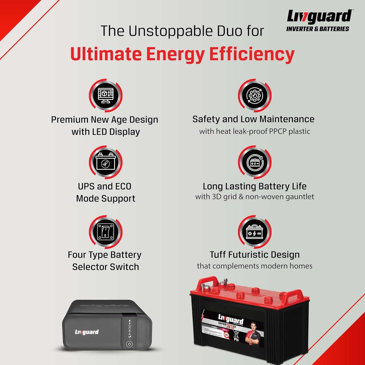 Livguard Inverter Battery Combo LG700EIT 1348ST LG700E - 600 VA12V Square Wave Inverter IT 1348ST 135 Ah with 48 Months Battery Warranty Reliable for Home Office and Shop
