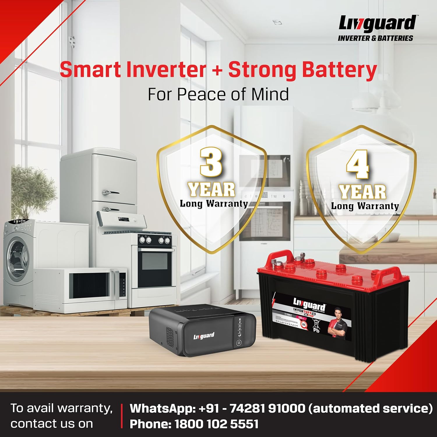 Livguard Inverter Battery Combo LG700EIT 1348ST LG700E - 600 VA12V Square Wave Inverter IT 1348ST 135 Ah with 48 Months Battery Warranty Reliable for Home Office and Shop