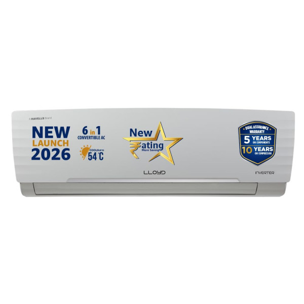 Image of Lloyd 1.5 Ton 3 Star Inverter Split AC, 2026 New Star Rated (6 in 1 Convertible, Cools Up To 54°C, Turbo Cool, Installation Check, Clean Filter Indication, 100% Copper, White (GLS18I3AGGSC)