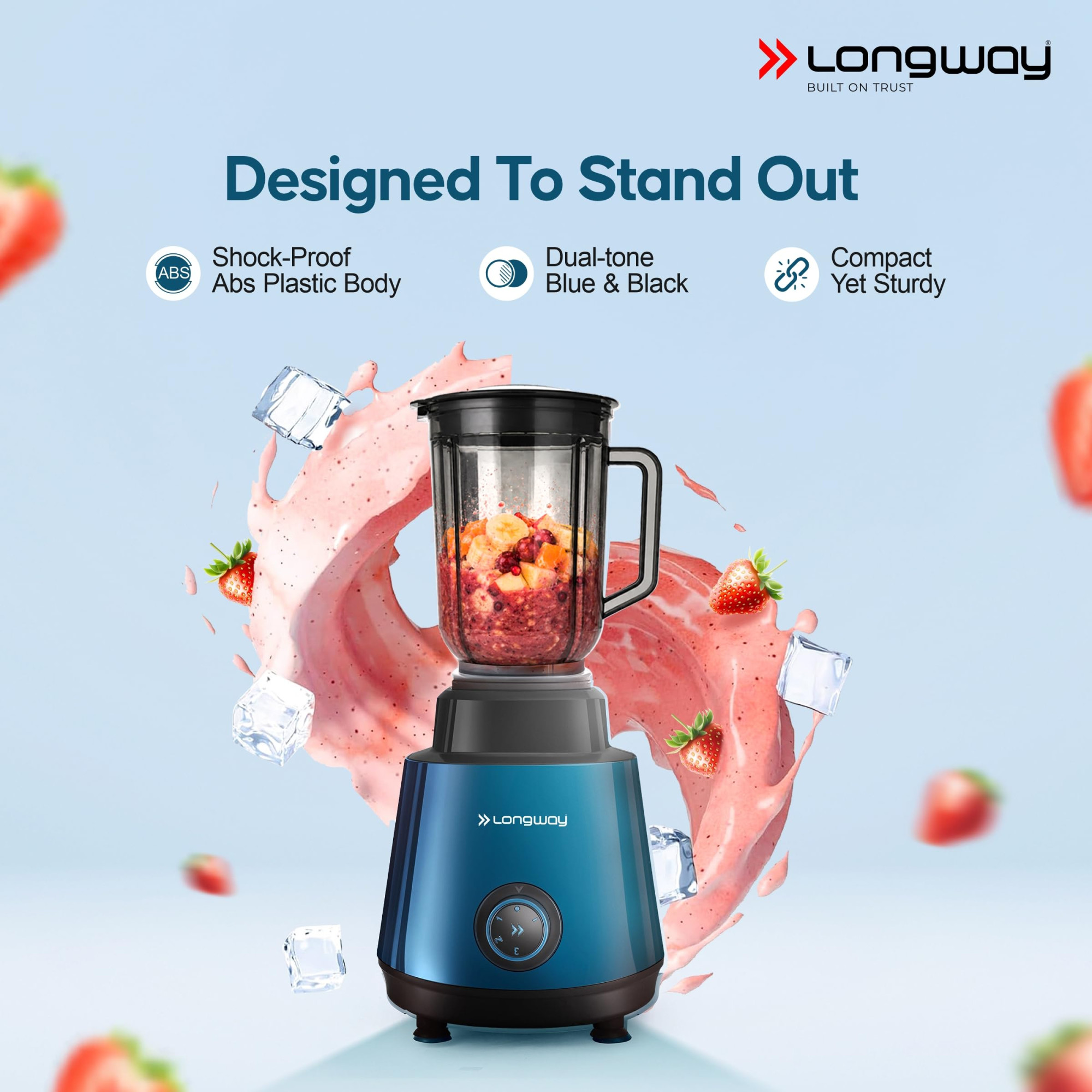 Longway Super Pro Juicer Mixer Grinder  Up to 750W Max Output Powerful Motor  4 Jars for Grinding Mixing Juicing  2 Years Warranty Blue  Black