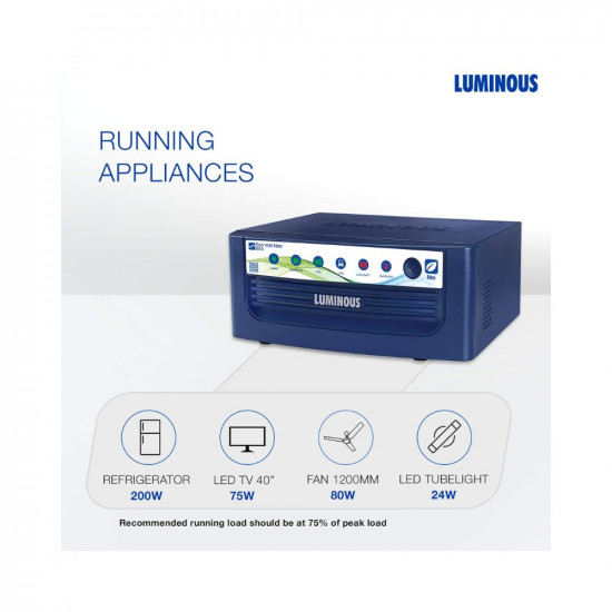 Luminous Eco Volt Neo 850 Pure Sine Wave 700VA12V Inverter for Home Office and Shops Supports 1 Inverter Battery of 12V