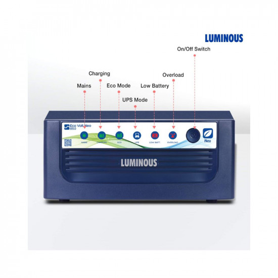 Luminous Eco Volt Neo 850 Pure Sine Wave 700VA12V Inverter for Home Office and Shops Supports 1 Inverter Battery of 12V