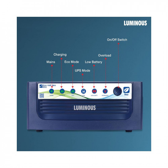 Luminous Inverter Battery Combo Eco Volt Neo 850 Pure Sine Wave 700VA12V Inverter with Red Charge RC18000 ST Short Tubular 150Ah Battery