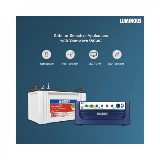 Luminous Inverter Battery Combo Eco Volt Neo 850 Pure Sine Wave 700VA12V Inverter with Red Charge RC18000 ST Short Tubular 150Ah Battery