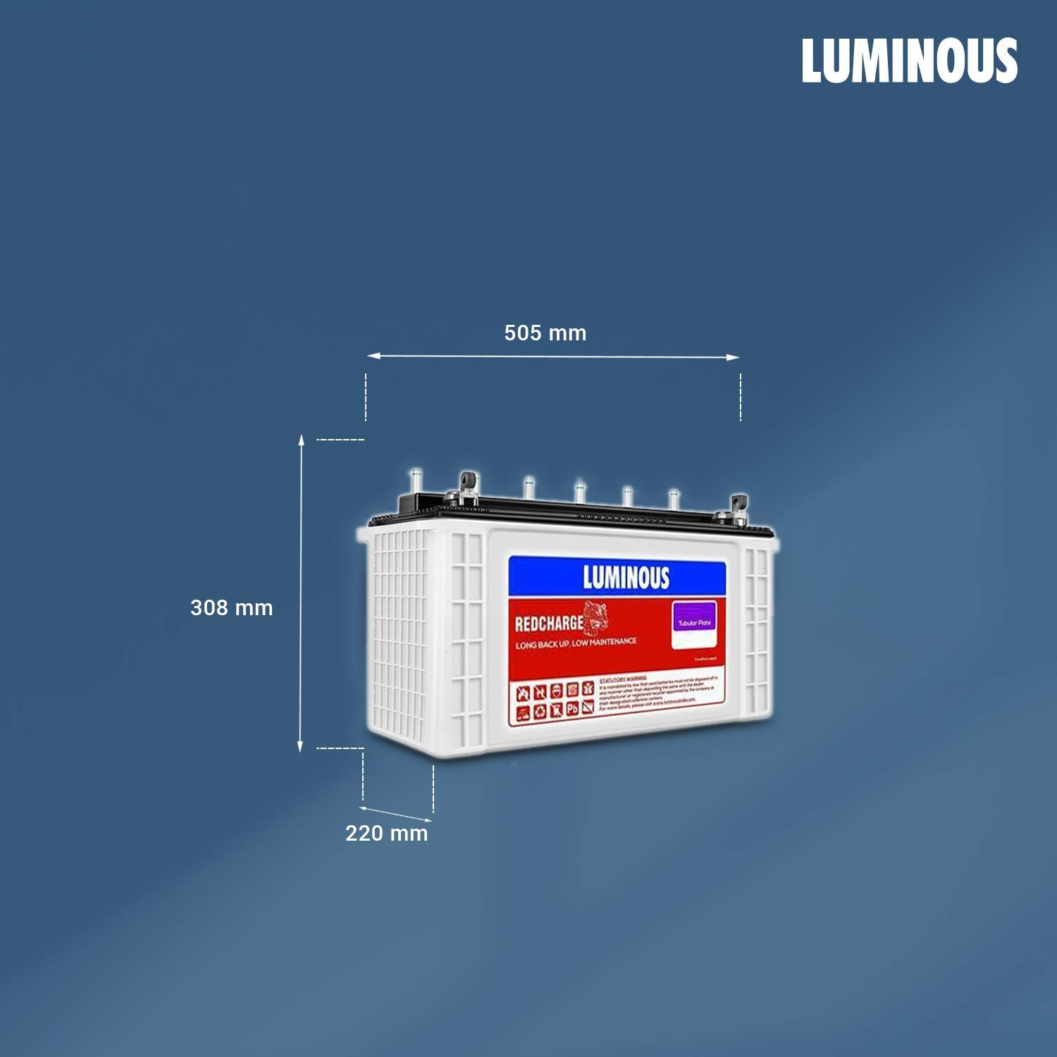 Luminous Red Charge RC 18000 150 Ah Recyclable Tall Tubular Inverter Battery for Home Office Shops Blue White