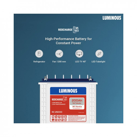 Luminous Red Charge RC 25000 200 Ah Tall Tubular Inverter Battery for Home Office Shops