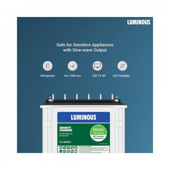 Luminous Shakti Charge SC18060 150 Ah Tall Tubular Inverter Battery for Home Office Shops