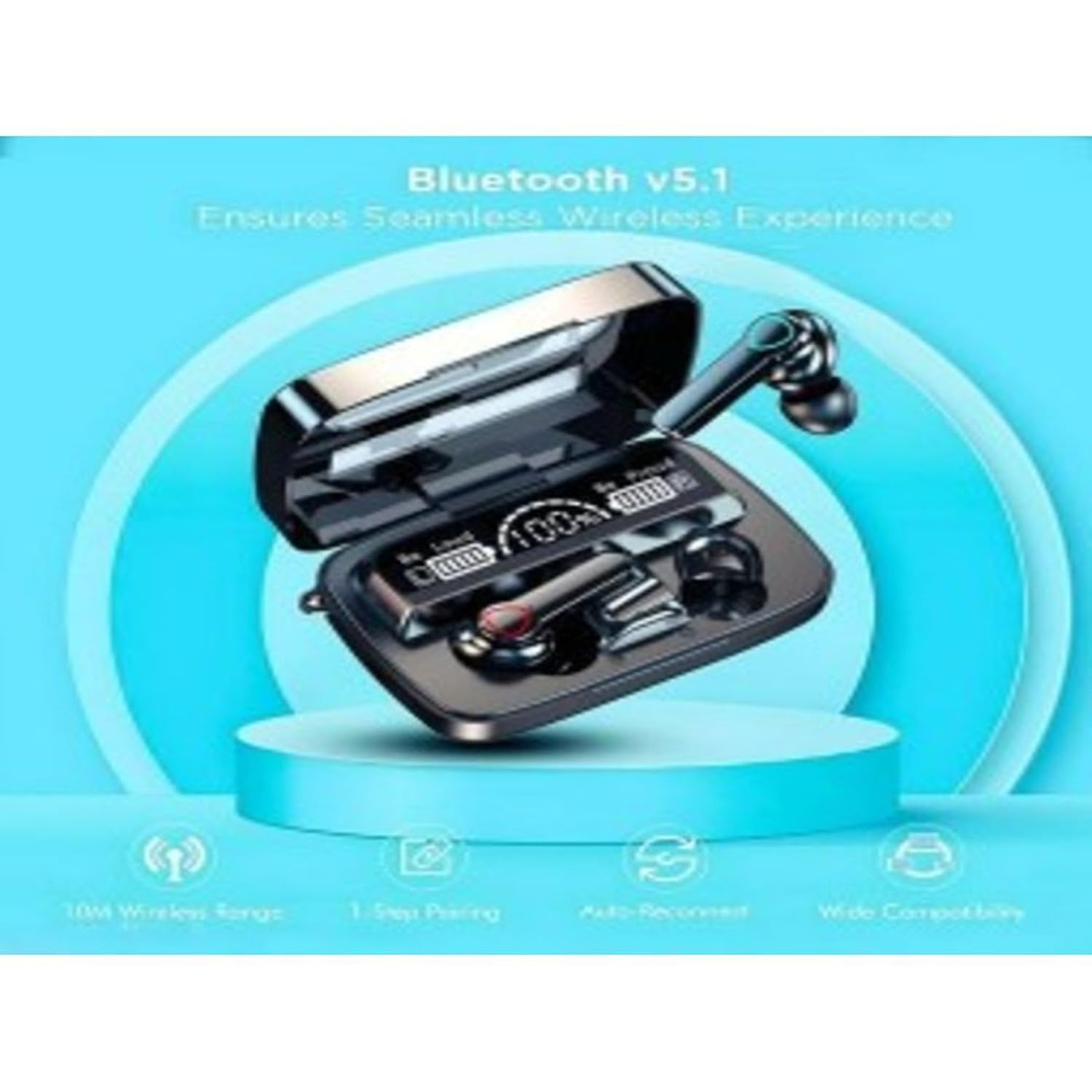 M19 TWS Bluetooth 51 Earbuds with LED Battery Display Touch Control Hi-Fi Stereo Sound and Noise Cancellation Compatible with Android iOS