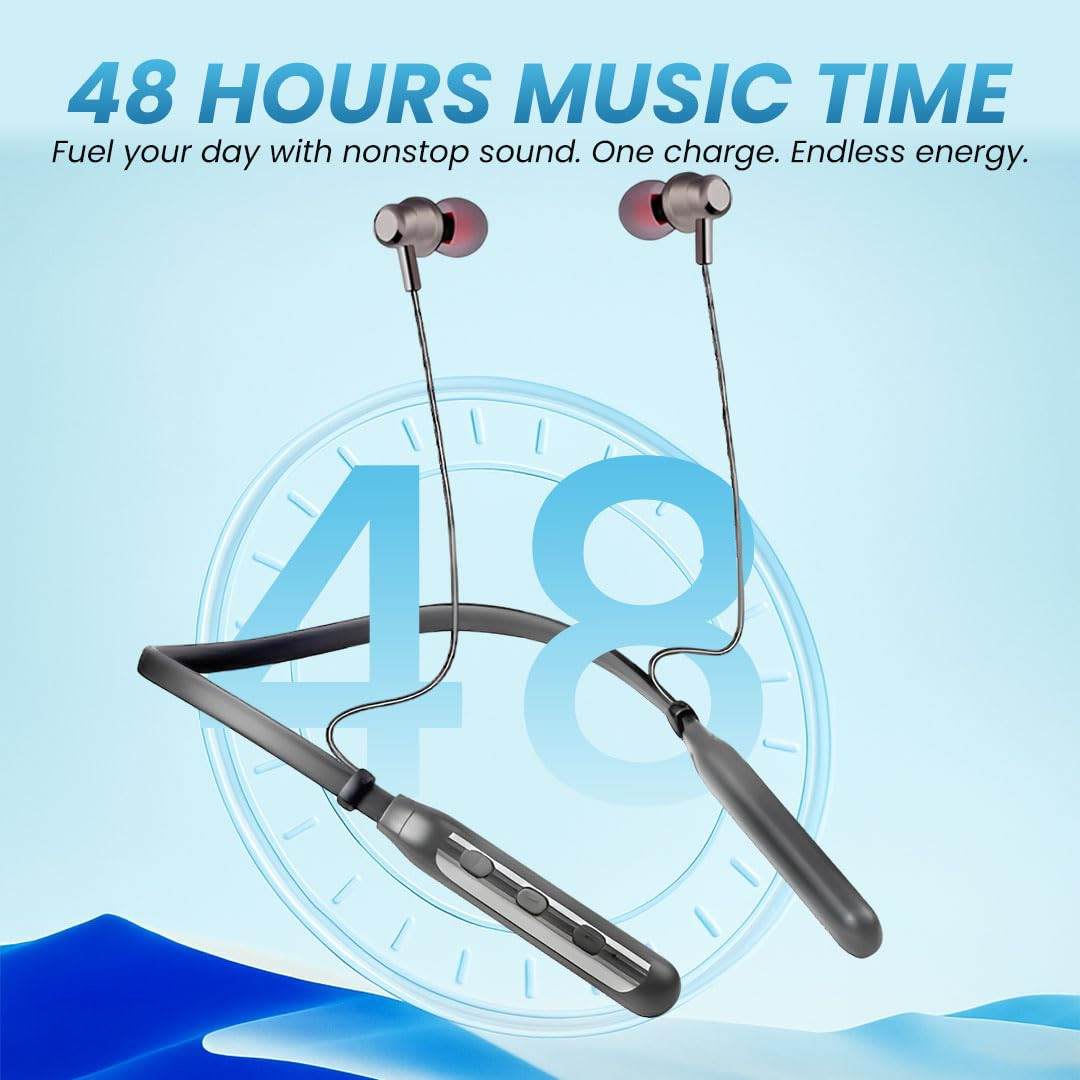 MAK TuneRider Series Bluetooth Earphones for Musical Experience 48 Hours Playtime HD Calls Voice Assistant Type-C Fast Charge Deep Bass BT V 53 Neckband Earphones Black