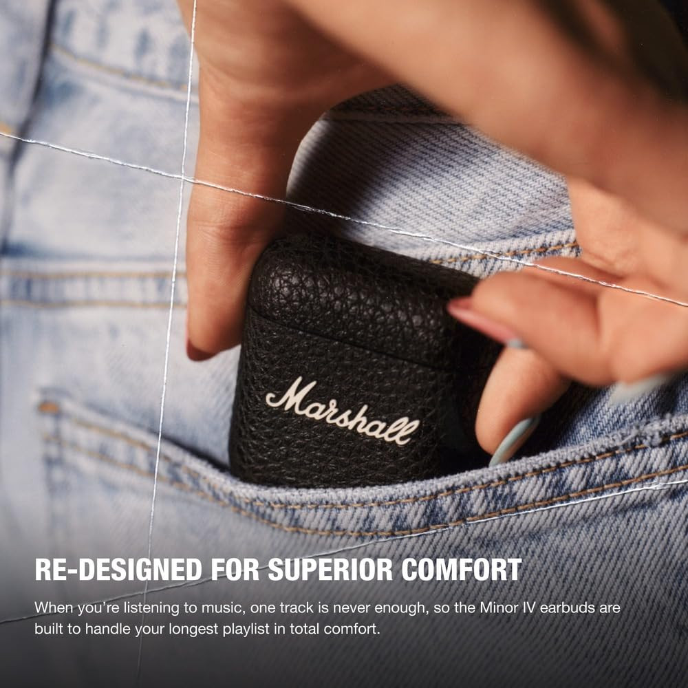 Marshall Minor Iv Wireless in Ear Earbuds with 30 Hours of Playtime Water-Resistant Wireless Charging- Black