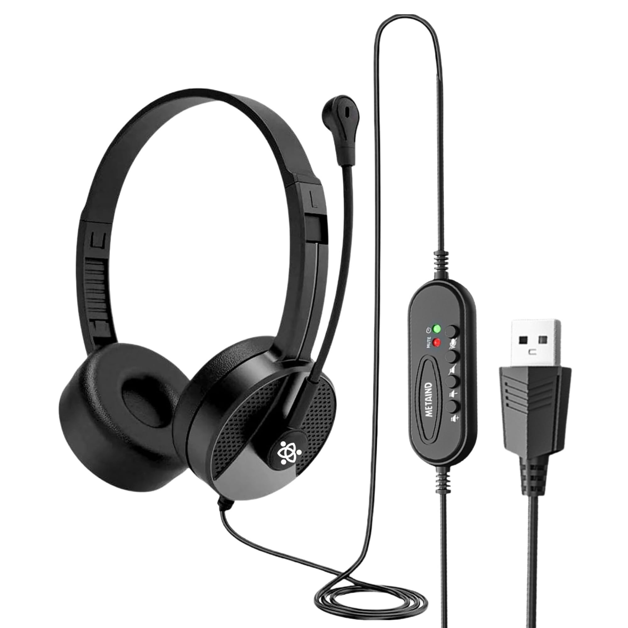 Metaind Wired USB Headphone with Noise Cancelling Mic HD Sound Comfort for Zoom Teams Call Centers USB Headset for PC Laptop Model MetaMT50 Black