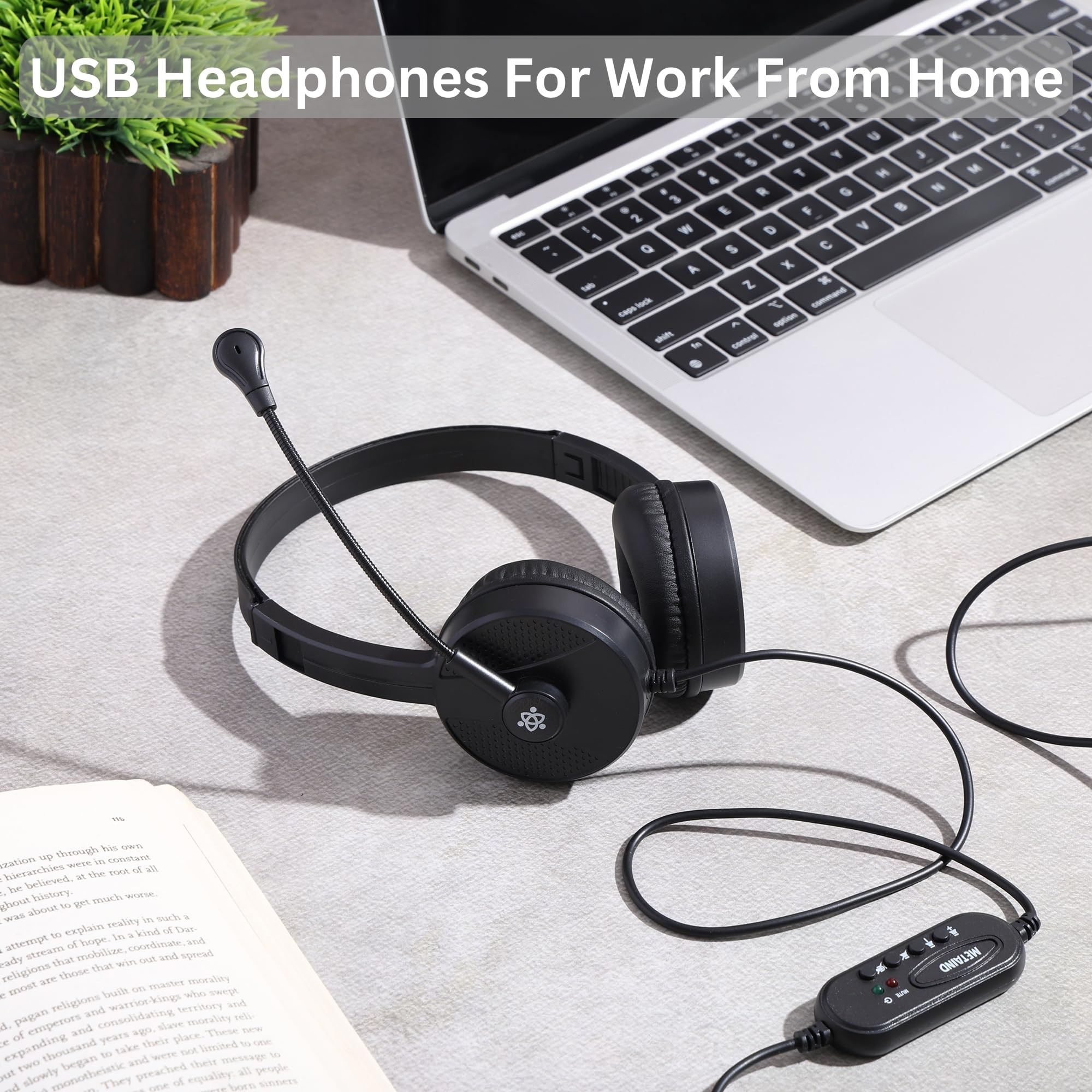 Metaind Wired USB Headphone with Noise Cancelling Mic HD Sound Comfort for Zoom Teams Call Centers USB Headset for PC Laptop Model MetaMT50 Black