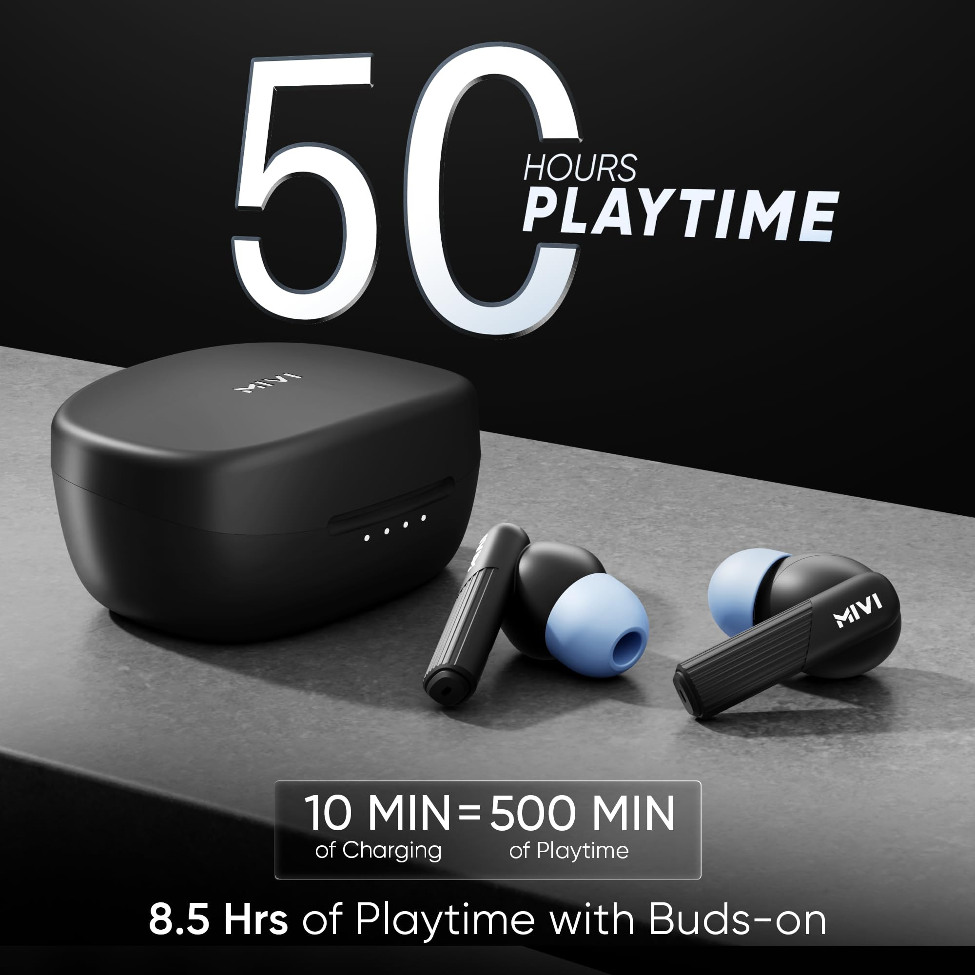 Mivi DuoPods C1 New Launch HD Call Clarity Ear Buds Wireless Longer Playtime 13mm Bass Drivers Low Latency for Best Gaming Experience Type-C Charging Made in India TWS Earbuds