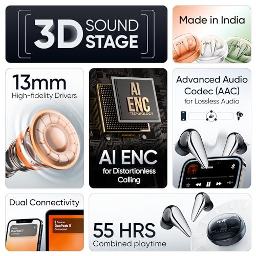 Mivi DuoPods i7 in Ear Ear Buds Wireless -The 3rd Dimension of Sound with 3D Soundstage High Fidelity Drivers Advanced Audio Codec for Lossless Audio Earbuds Made in India