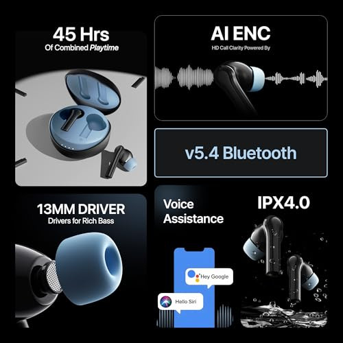 Mivi DuoPods Maxx TWS New Launch 13mm Bass Drivers 50 Hrs Playtime HD Call Clarity with AI-ENC Gaming Mode BT v53 Swift Type-C Charging Made in India Earbuds