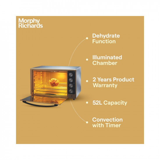 Morphy Richards 52Rcss Superb 52 Litres Oven Toaster Griller 52 Litres Otg With Dehydrate FunctionConvectionMotorized RotisserieBaking OvenPremium GoldMatt Black1800 Watts52 Liter