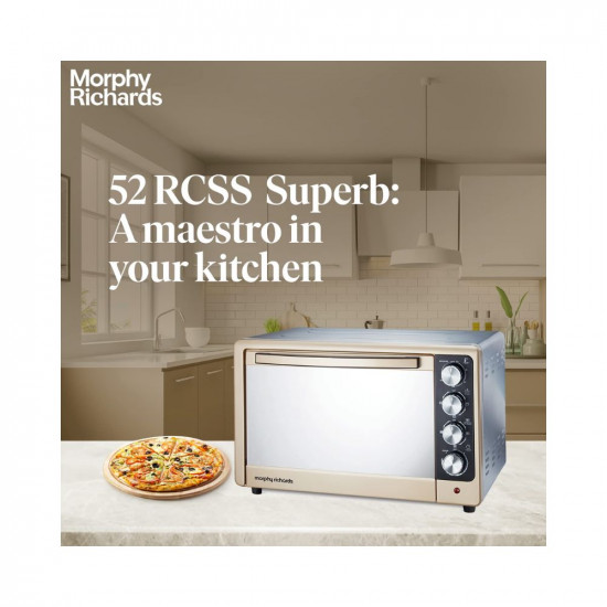 Morphy Richards 52Rcss Superb 52 Litres Oven Toaster Griller 52 Litres Otg With Dehydrate FunctionConvectionMotorized RotisserieBaking OvenPremium GoldMatt Black1800 Watts52 Liter