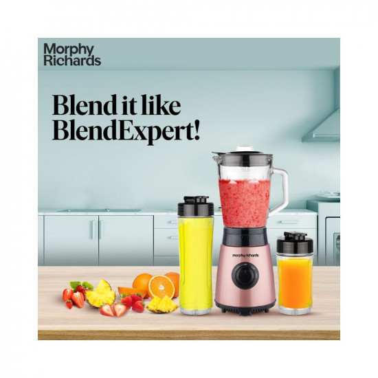 Morphy Richards Blendexpert 400 W Powerful Copper Motor 25000 Rpm 2 Smoothie Jars With Flip Lid Top Stainless Steel Body Rose Gold 400 Watt