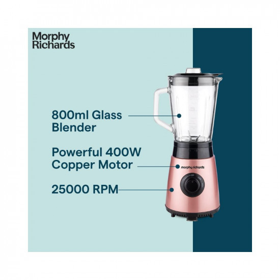 Morphy Richards Blendexpert 400 W Powerful Copper Motor 25000 Rpm 2 Smoothie Jars With Flip Lid Top Stainless Steel Body Rose Gold 400 Watt