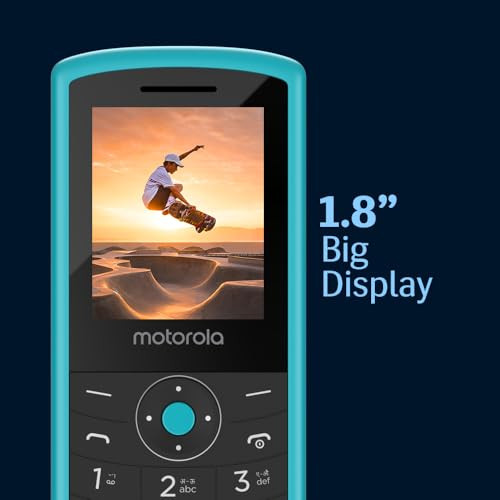 Motorola All-New A10 Dual Sim keypad Phone with Voice Feature 2 Years Replacement Wireless FM Bluetooth Connectivity Auto Call Recording Teal Blue