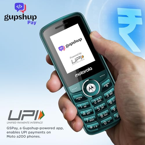 Motorola All-New A200 Dual Sim keypad Phone with Voice Feature 2 Years Replacement Long Lasting Battery Built-in UPI Payments App Wireless FM Auto Call Recording Teal Blue