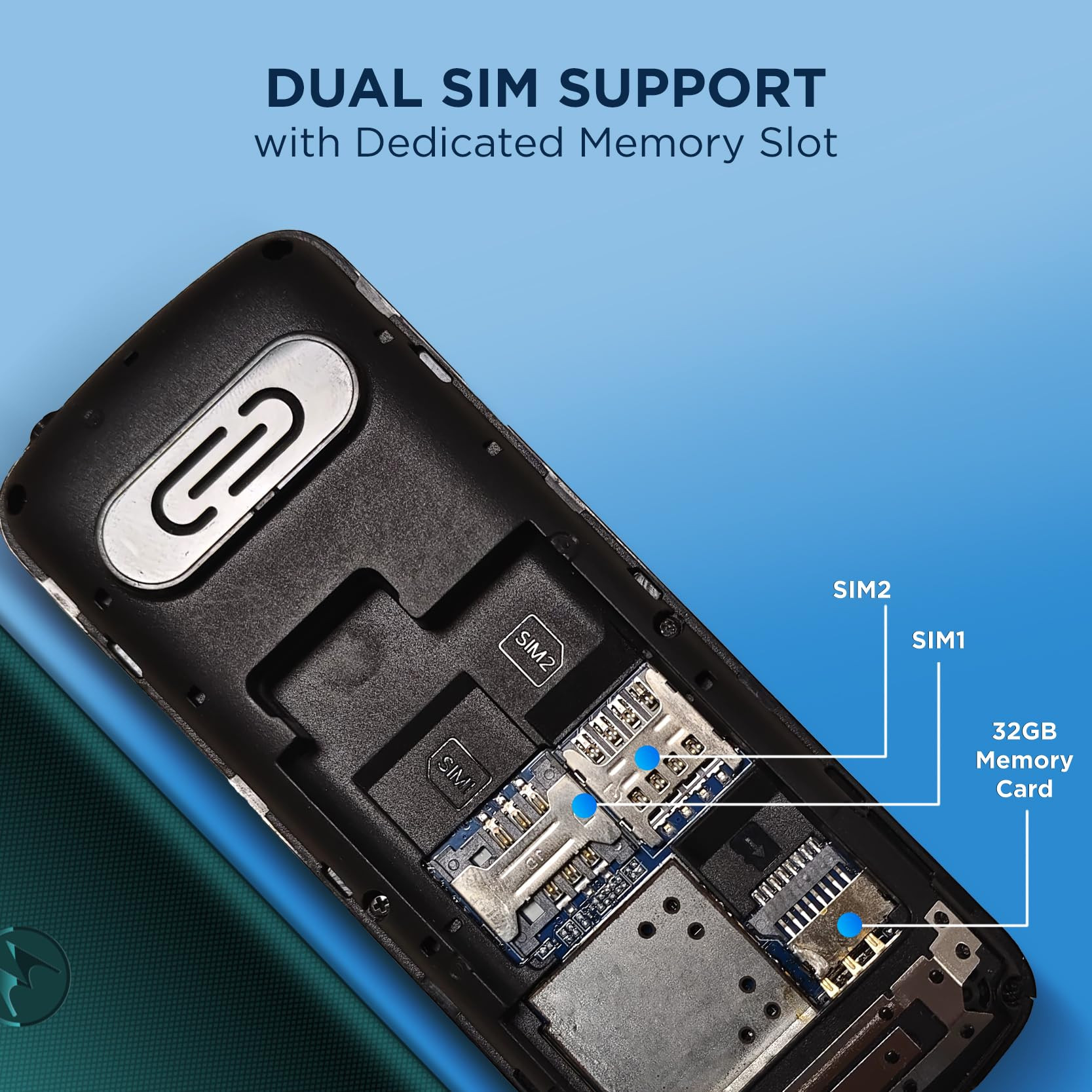 Motorola All-New A200 Dual Sim keypad Phone with Voice Feature 2 Years Replacement Long Lasting Battery Built-in UPI Payments App Wireless FM Auto Call Recording Teal Blue