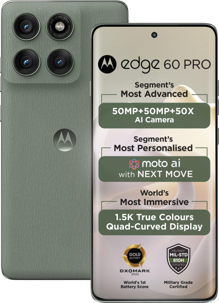Image of Motorola Edge 60 Pro 5G (Pantone Shadow, 8GB RAM, 256GB Storage) | 6.7" Display | 50MP+50MP+10MP | 50MP Selfie | Dimensity 8350 | 6000mAh | 90W Fast + 15W Wireless Charging | IP69 MIL-STD 810H