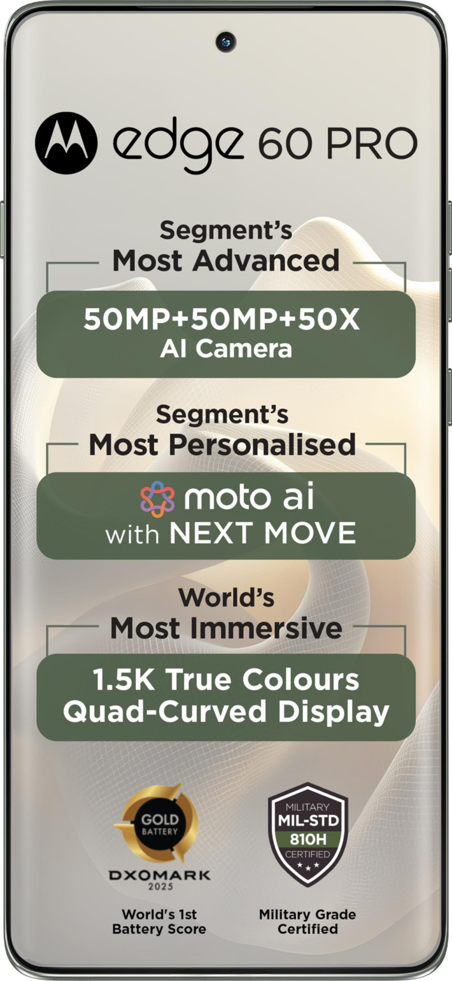 Motorola Edge 60 Pro 5G Pantone Shadow 8GB RAM 256GB Storage 67 Display 50MP50MP10MP 50MP Selfie Dimensity 8350 6000mAh 90W Fast 15W Wireless Charging IP69 MIL-STD 810H