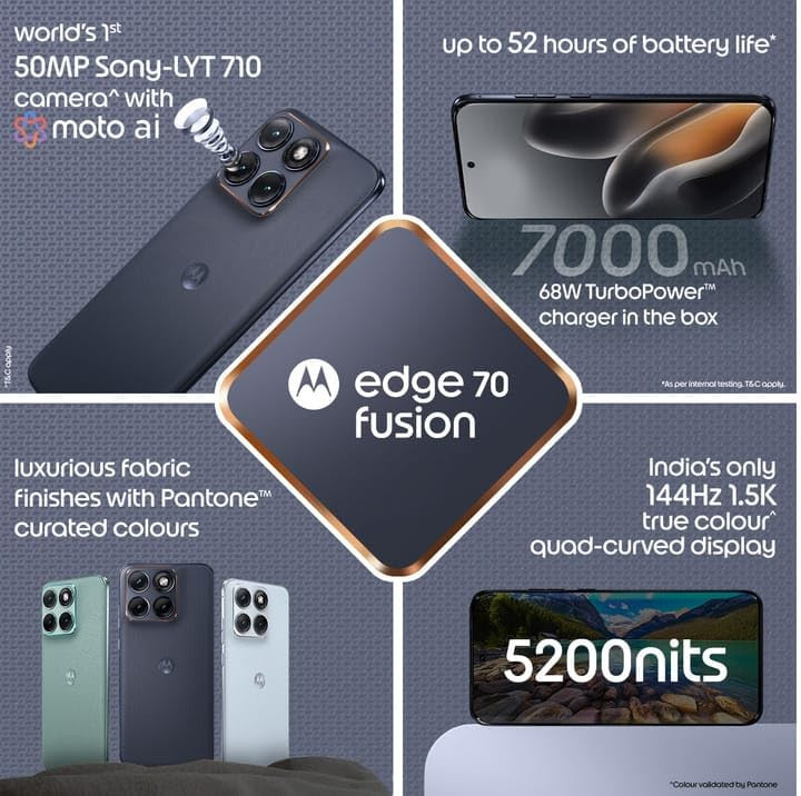 Motorola Edge 70 Fusion 5G Pantone Silhouette 12GB RAM 256GB Storage  AI Features  678-inch 144Hz AMOLED  Snapdragon 7s Gen 4  50MP  13MP Camera  32MP Selfie  7000mAh  68W TurboPower
