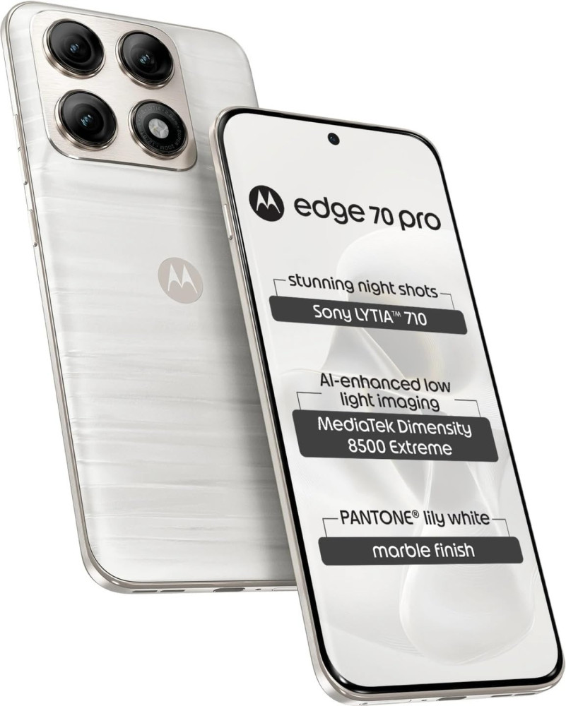 Image of Motorola Edge 70 Pro (Marble Pantone Lily White, 8GB RAM, 256GB Storage) | Dimensity 8500 Extreme Processor | 50MP Dual Camera | 50MP Selfie | 6.8” 144Hz AMOLED Display | 6500mAh Battery |