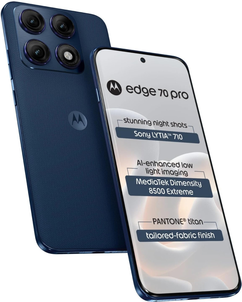 Image of Motorola Edge 70 Pro (Tailored Fabric, Pantone Titan Blue, 8GB RAM, 256GB Storage) | Dimensity 8500 Extreme | 50MP Triple Camera | 6.8" FHD+ Display | 6500mAh Battery