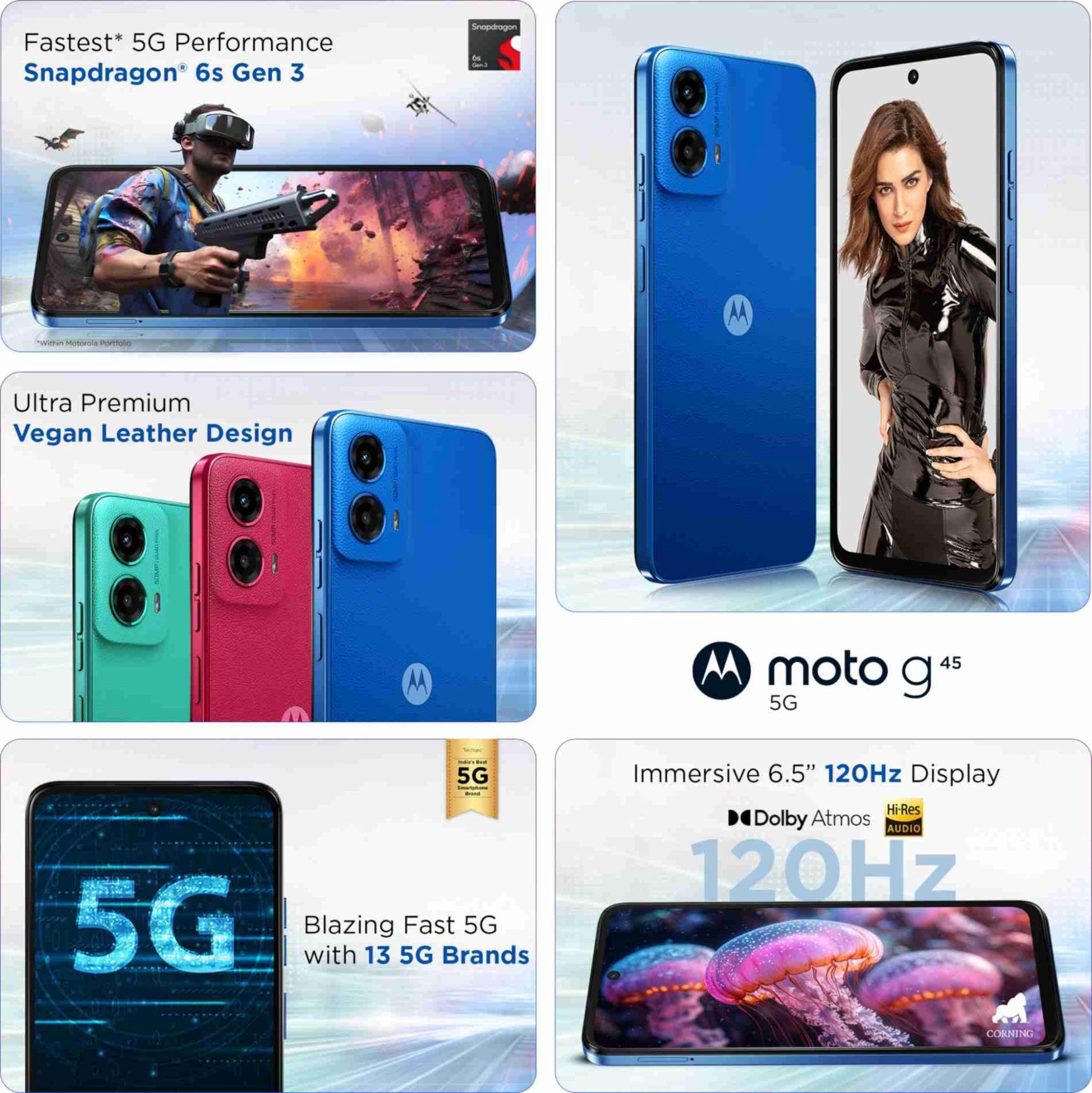 Motorola G45 5G Brilliant Blue 4GB RAM 128GB Storage 65 FHD Display Snapdragon 6 Gen1 Processor 50MP Camera 16MP Front Camera 5000mAh Battery 33W Charging