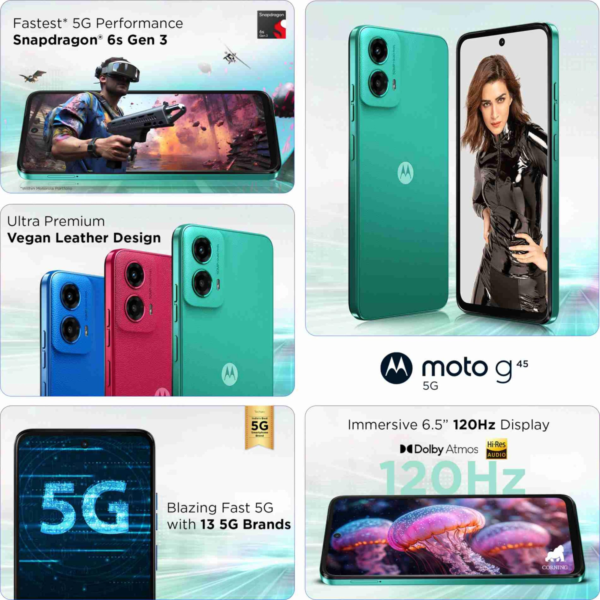 Motorola G45 5G Brilliant Green 8GB RAM 128GB Storage 65 FHD Display Snapdragon 6 Gen1 Processor 50MP Camera 16MP Front Camera 5000mAh Battery 33W Charging