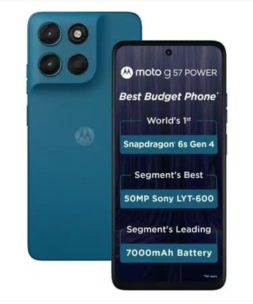 Image of Motorola g57 Power 5G (Pantone Corsair, 128 GB) (8 GB RAM) | 7000 mAh Battery | 6s Gen 4 Processor | 6.72" FHD+ Display | 50MP + 8MP | 8MP Front Camera |