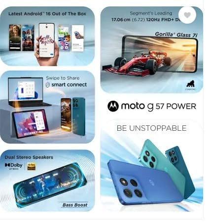 Motorola g57 Power 5G Pantone Corsair 128 GB 8 GB RAM  7000 mAh Battery  6s Gen 4 Processor  672 FHD Display  50MP  8MP  8MP Front Camera 