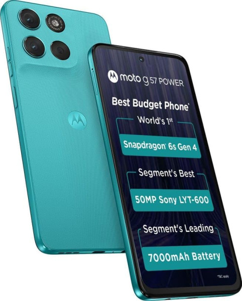 Image of Motorola G57 Power 5G (Pantone Fluidity, 8GB RAM, 128GB Storage) | Snapdragon 6s Gen 4 | 6.72-inch FHD+ 120Hz LCD | 50MP + 8MP Rear Camera | 8MP Front Camera | 7000mAh Battery | Dual SIM