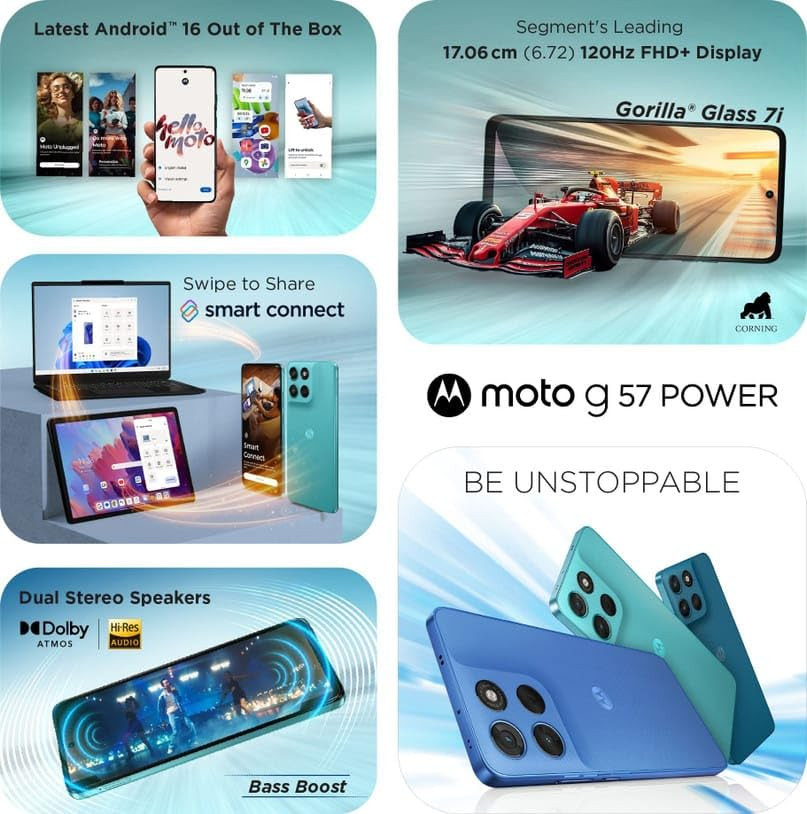Motorola G57 Power 5G Pantone Fluidity 8GB RAM 128GB Storage  Snapdragon 6s Gen 4  672-inch FHD 120Hz LCD  50MP  8MP Rear Camera  8MP Front Camera  7000mAh Battery  Dual SIM
