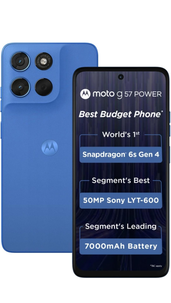 Image of Motorola G57 Power 5G (Regatta, 8GB RAM, 128GB Storage) | Snapdragon 6s Gen 4 Processor | 6.72" FHD+ Display | 50MP LYT-600 + 8MP Ultrawide | 8MP Selfie Camera | 7000mAh Battery, 33W TurboPower | IP64