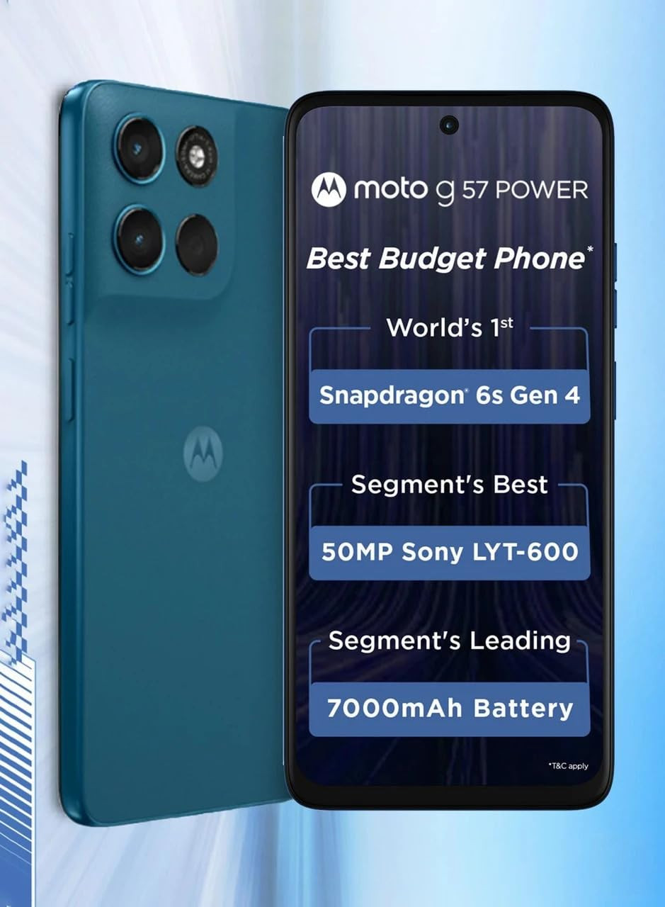 Motorola G57 Power Corsair 8GB RAM 128GB Storage Snapdragon 6s Gen 4 Processor 672 FHD Display 50MP LYT-600 8MP Ultrawide 8MP Selfie Camera 7000mAh Battery 33W TurboPower IP64