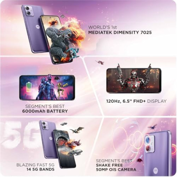 Image of Motorola G64 5G (Ice Lilac, 8GB RAM, 128GB Storage) | Expandable Upto 2TB | Upto 16GB RAM with RAM Boost | 50MP (OIS) + 8MP | 16MP Front Camera | MediaTek Dimensity 7025 Processor | 6000 mAh Battery